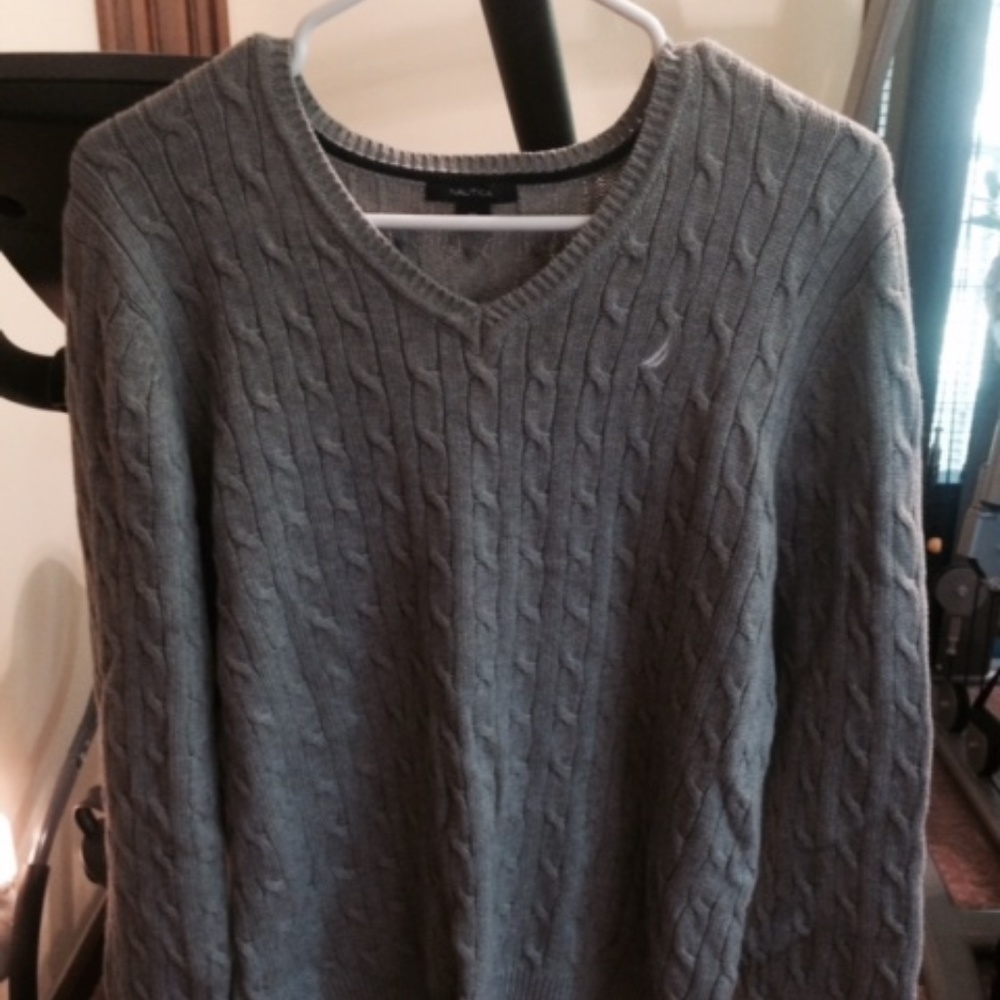 Solid Gray Womens Nautica Sweater V-Neck XL